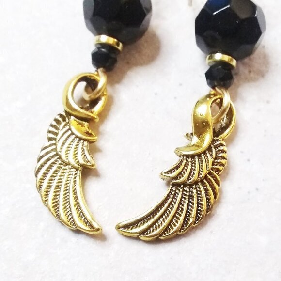 Stunning + Sexy! Gorgeous + Elaborate Black & Gold Feather Dangle Earrings - Picture 9 of 10
